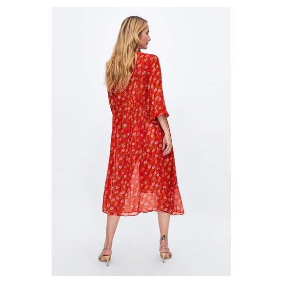 Zara Red Flowy Embroidered Dress - Picture 5 of 9